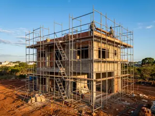 Andaime tubular montado na fachada de um prédio em construção